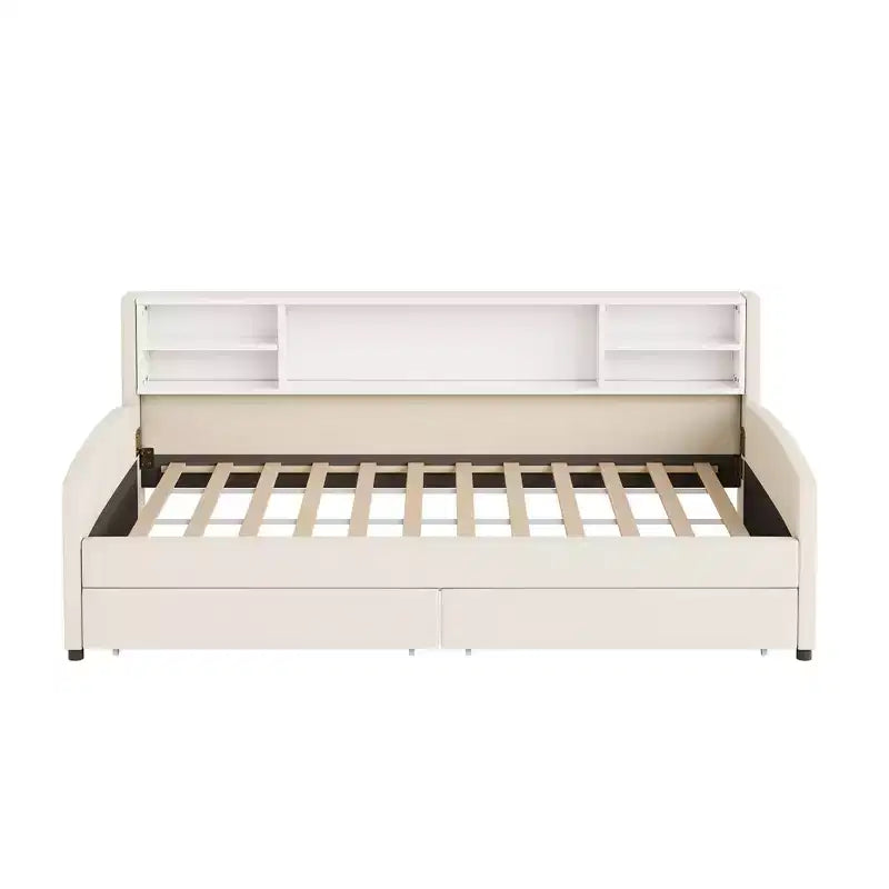 Lit de repos jumeau Bellemave avec 2 tiroirs de rangement et rangement latéral, lit jumeau rembourré en velours pour enfants et tout-petits