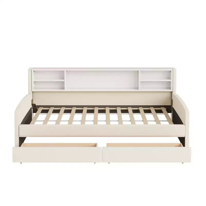 Lit de repos jumeau Bellemave avec 2 tiroirs de rangement et rangement latéral, lit jumeau rembourré en velours pour enfants et tout-petits