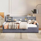 Lit de repos jumeau Bellemave avec 2 tiroirs de rangement et rangement latéral, lit jumeau rembourré en velours pour enfants et tout-petits