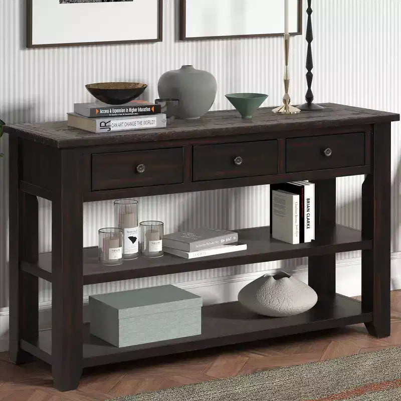 Console vintage 48" avec rangement, table de canapé moderne avec plateau en bois massif pour entrée, salon ou couloir - Panipeachy
