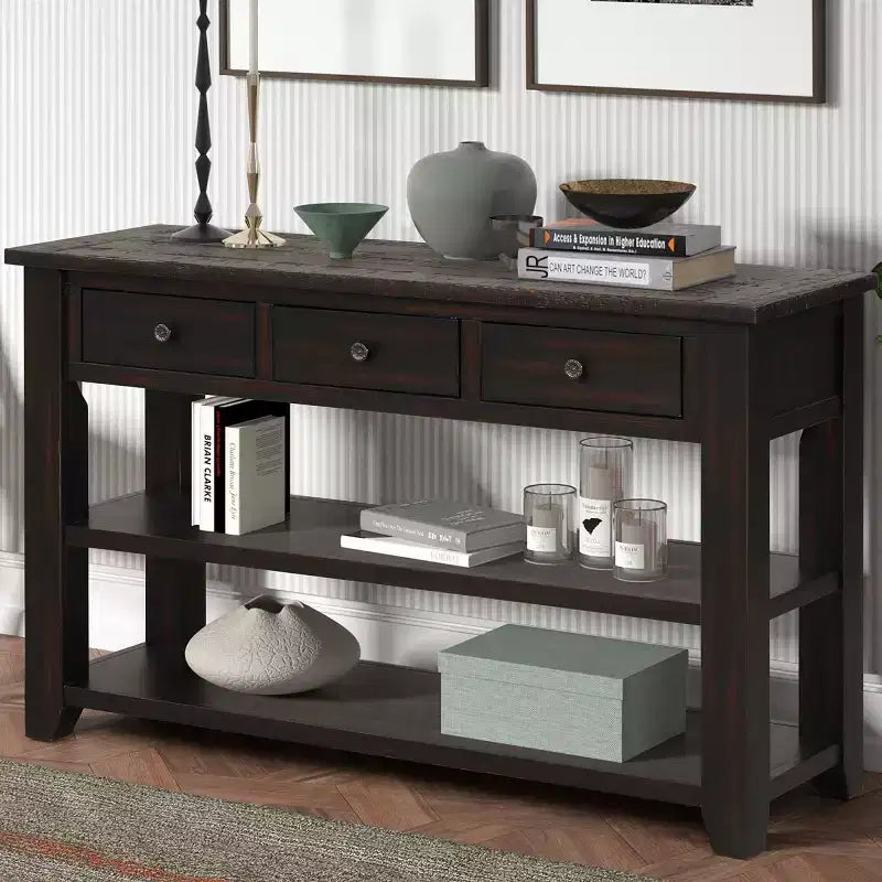 Console vintage 48" avec rangement, table de canapé moderne avec plateau en bois massif pour entrée, salon ou couloir - Panipeachy
