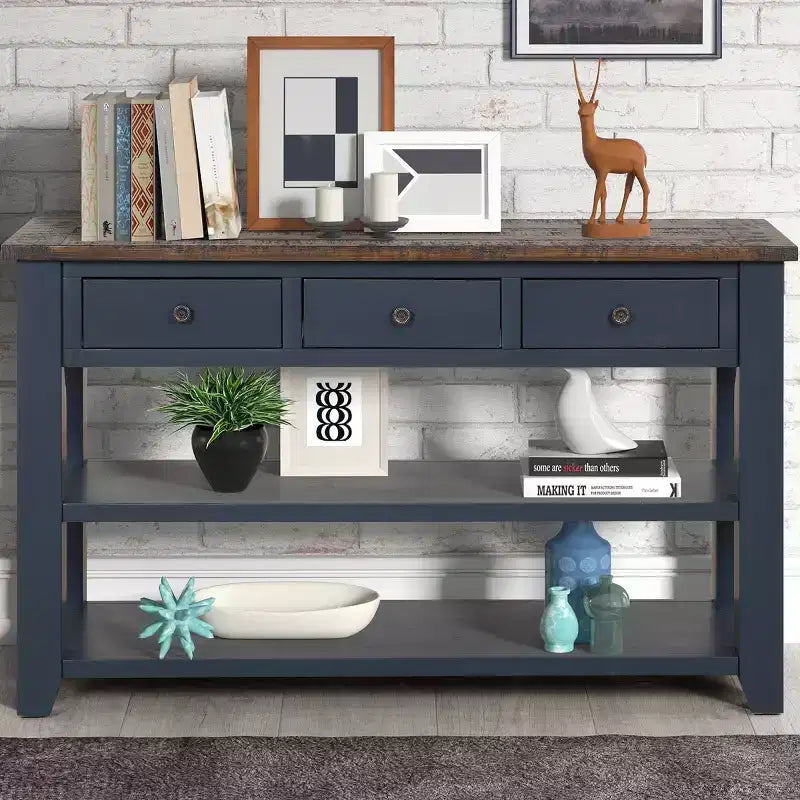 Console vintage 48" avec rangement, table de canapé moderne avec plateau en bois massif pour entrée, salon ou couloir - Panipeachy