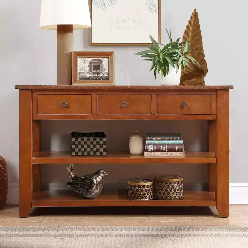Console vintage 48" avec rangement, table de canapé moderne avec plateau en bois massif pour entrée, salon ou couloir - Panipeachy