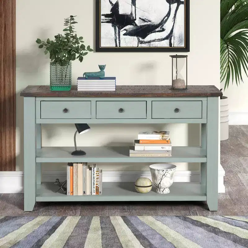 Console vintage 48" avec rangement, table de canapé moderne avec plateau en bois massif pour entrée, salon ou couloir - Panipeachy