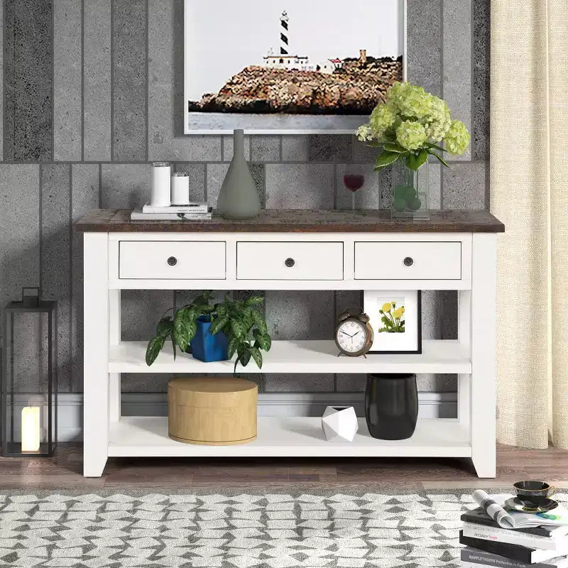 Console vintage 48" avec rangement, table de canapé moderne avec plateau en bois massif pour entrée, salon ou couloir - Panipeachy