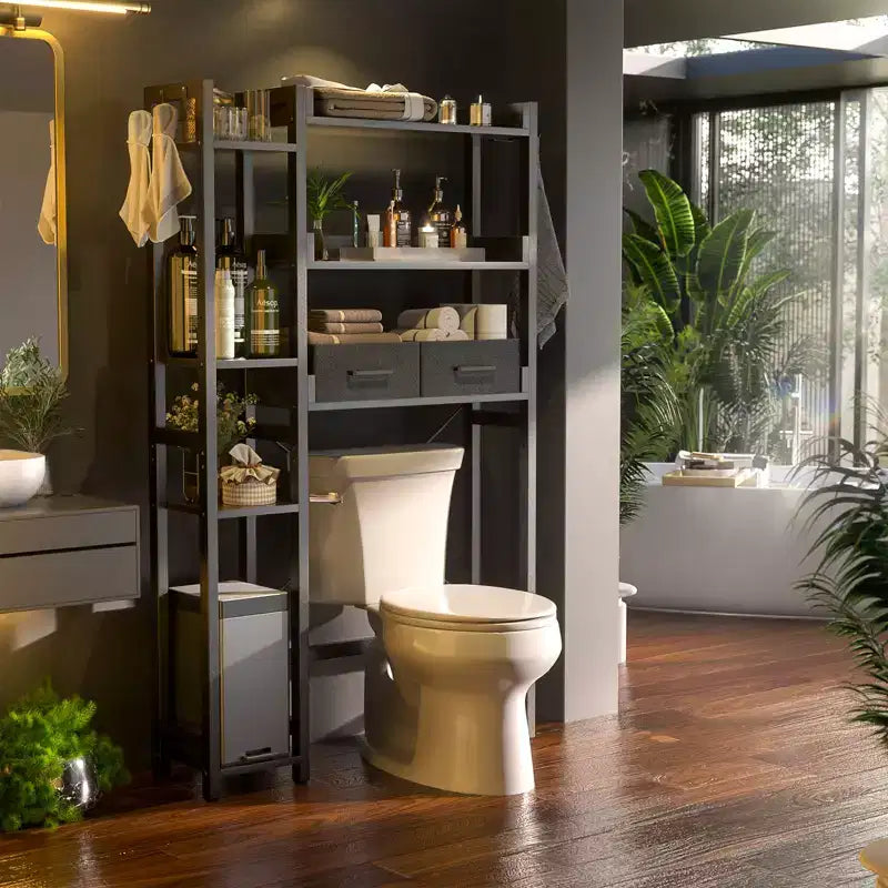 Étagères de rangement Besiost à placer au-dessus des toilettes avec tiroirs en tissu, Organisateur de salle de bain autoportant