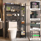 Étagères de rangement Besiost à placer au-dessus des toilettes avec tiroirs en tissu, Organisateur de salle de bain autoportant