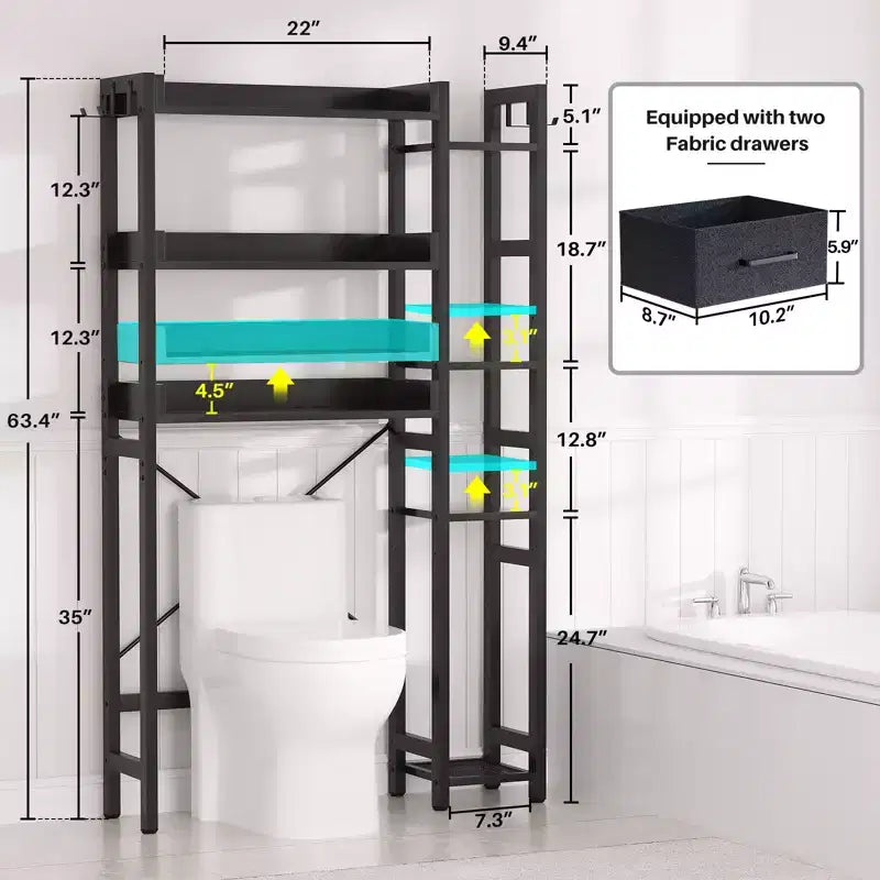 Étagères de rangement Besiost à placer au-dessus des toilettes avec tiroirs en tissu, Organisateur de salle de bain autoportant