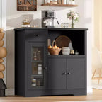 Buffet Storage Cabinet Sideboard with 3 Doors, 1 Drawer and Adjustable Shelves for Kitchen, Dining Room, Living Room and Hallway in Black