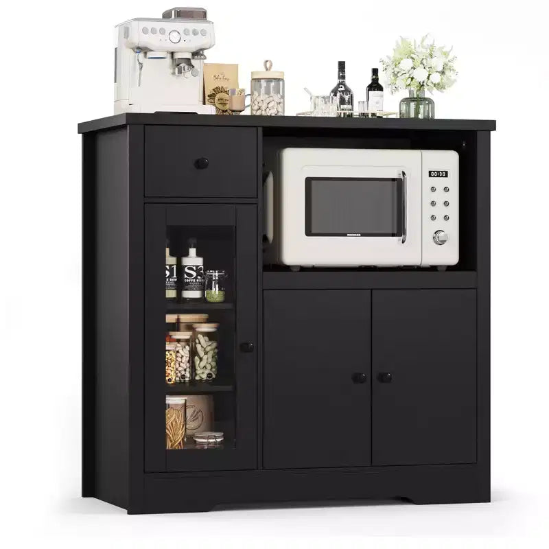 Bahut de rangement avec 3 portes, 1 tiroir et étagères réglables pour cuisine, salle à manger, salon et couloir, noir