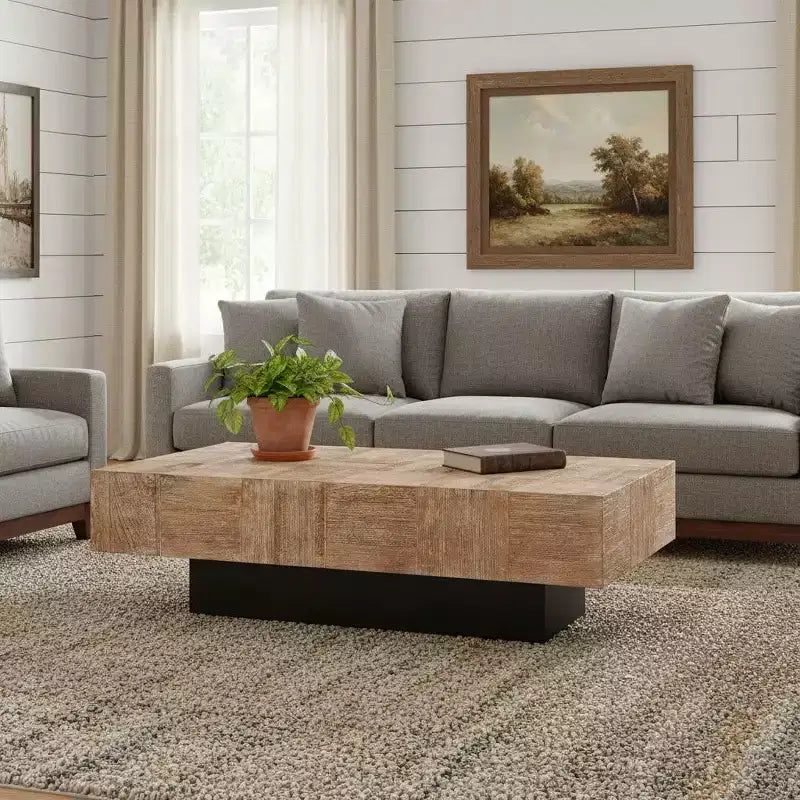 Table basse en bois massif, bloc 59 naturel et noir