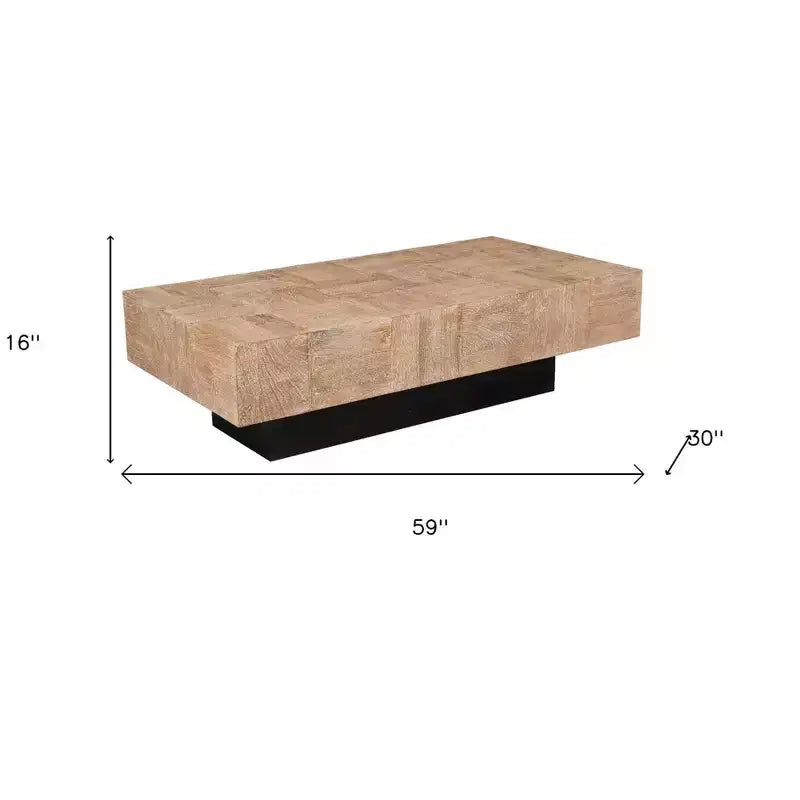 Table basse en bois massif, bloc 59 naturel et noir