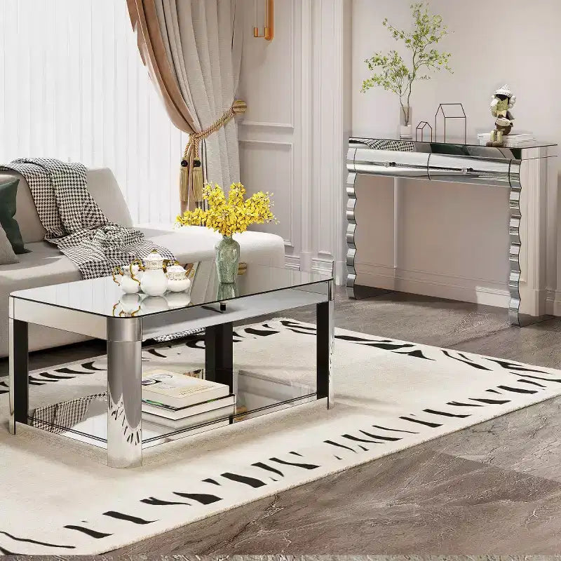 Panipeachy - Console Miroir Moderne 39 po avec 2 Tiroirs, Coiffeuse en Verre Courbé, Table d'Entrée ou de Canapé pour Couloir et Salon