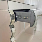 Panipeachy - Console Miroir Moderne 39 po avec 2 Tiroirs, Coiffeuse en Verre Courbé, Table d'Entrée ou de Canapé pour Couloir et Salon