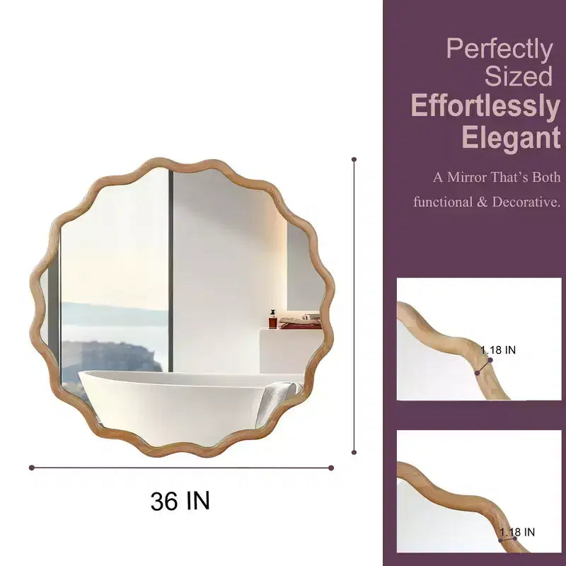 Miroir décoratif rond ondulé Whisen 36, cadre en bois massif, entrée