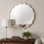 Miroir décoratif rond ondulé Whisen 36, cadre en bois massif, entrée