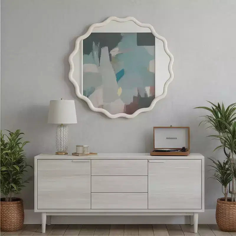 Miroir décoratif rond ondulé Whisen 36, cadre en bois massif, entrée