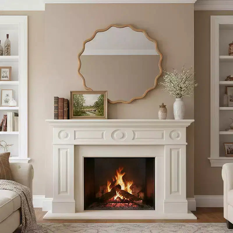 Miroir décoratif rond ondulé Whisen 36, cadre en bois massif, entrée
