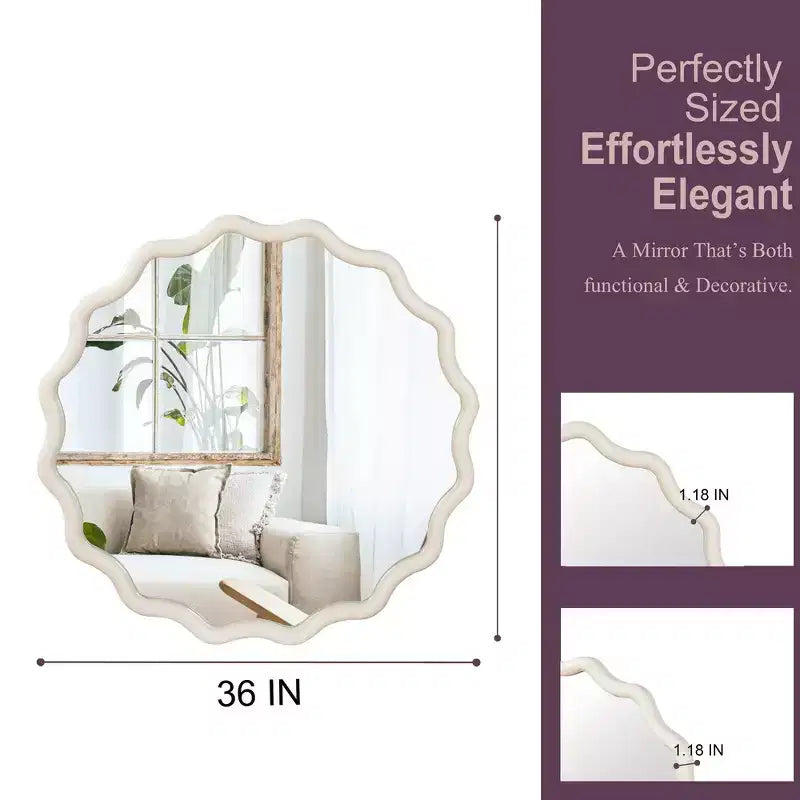 Miroir décoratif rond ondulé Whisen 36, cadre en bois massif, entrée