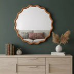 Miroir décoratif rond ondulé Whisen 36, cadre en bois massif, entrée