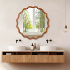 Miroir décoratif rond ondulé Whisen 36, cadre en bois massif, entrée