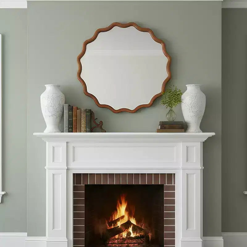 Miroir décoratif rond ondulé Whisen 36, cadre en bois massif, entrée