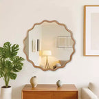 Miroir décoratif rond ondulé Whisen 36, cadre en bois massif, entrée