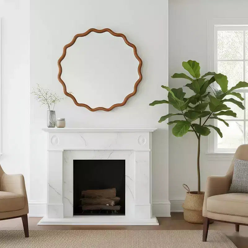 Miroir décoratif rond ondulé Whisen 36, cadre en bois massif, entrée