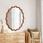 Miroir décoratif rond ondulé Whisen 36, cadre en bois massif, entrée