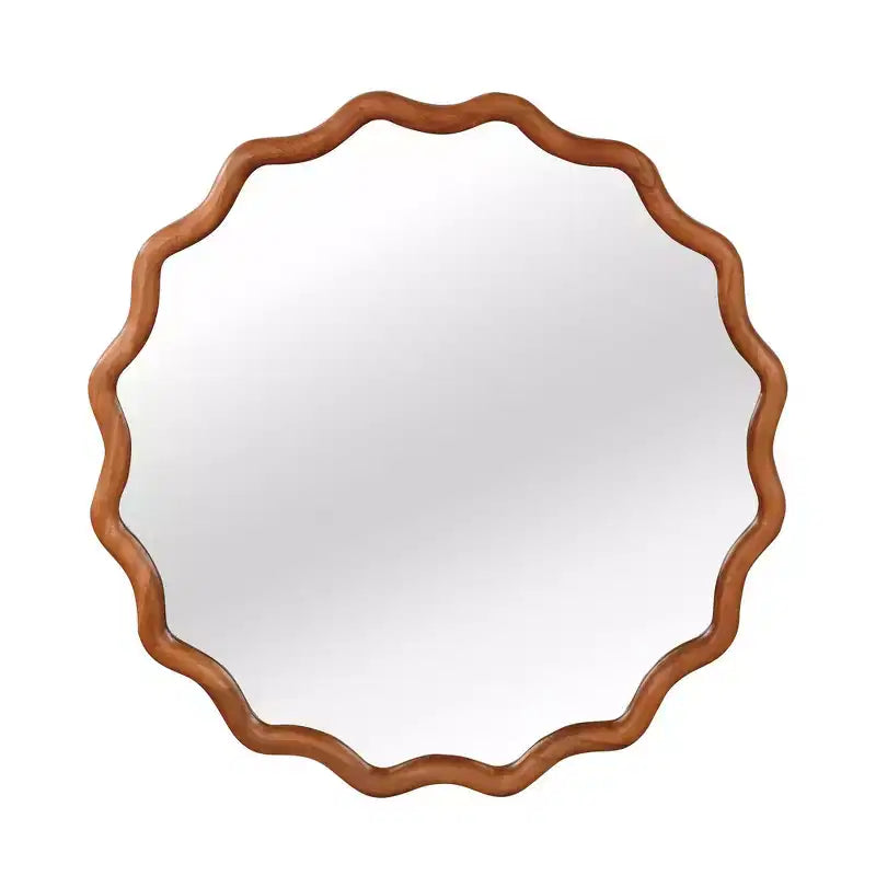 Miroir décoratif rond ondulé Whisen 36, cadre en bois massif, entrée