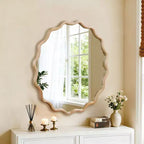 Miroir décoratif rond ondulé Whisen 36, cadre en bois massif, entrée