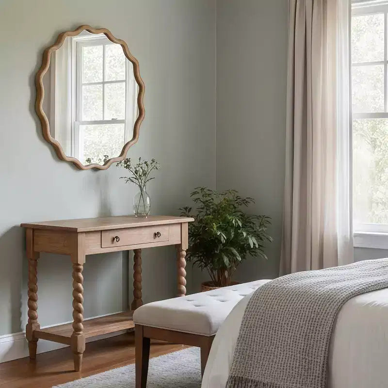 Miroir décoratif rond ondulé Whisen 36, cadre en bois massif, entrée
