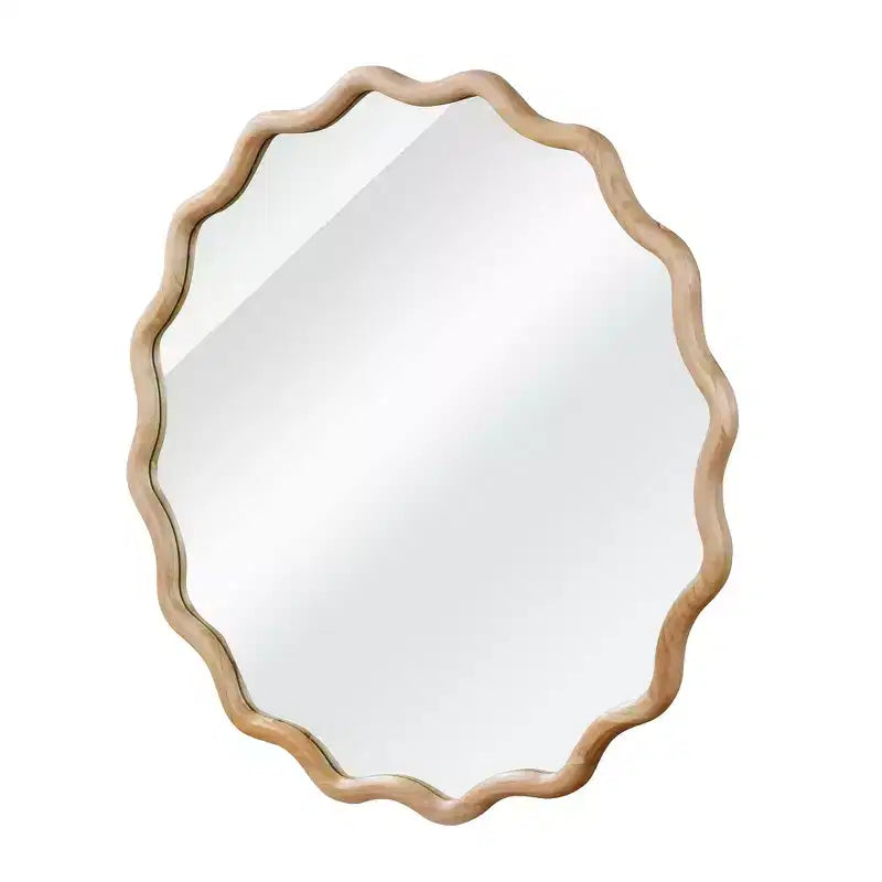 Miroir décoratif rond ondulé Whisen 36, cadre en bois massif, entrée