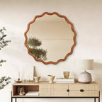 Miroir décoratif rond ondulé Whisen 36, cadre en bois massif, entrée