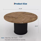 Table à manger ronde 47" pour 4-6 personnes, table de salle à manger avec piétement métallique ondulé robuste, table de cuisine ronde style ferme