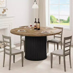 Table à manger ronde 47" pour 4-6 personnes, table de salle à manger avec piétement métallique ondulé robuste, table de cuisine ronde style ferme