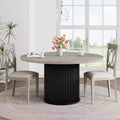 47 Round Dining Table for 4-6 People, Dining Room Table with Sturdy Waveform Metal Pedestal Base, Farmhouse Circle Kitchen Table