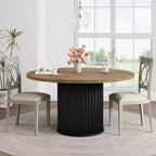 Table à manger ronde 47" pour 4-6 personnes, table de salle à manger avec piétement métallique ondulé robuste, table de cuisine ronde style ferme