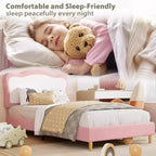 Cadre de lit double/complet rembourré pour enfants avec tête de lit festonnée, lit double mignon en velours pour filles, garçons, lit plateforme robuste, lattes en bois, sans bruit