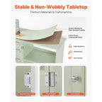 Table à coudre pliable VEVOR, Table de machine à coudre multifonctionnelle avec design compact, roulettes, chevilles en bois, plateaux de rangement et étagère, vert clair