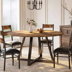 Ensemble Table et Chaises de Salle à Manger Rond pour 4 Personnes, Table de Cuisine et Chaises Circulaires en Bois 5 Pièces pour 4, avec 4 Chaises Rembourrées, Cadre Épais et Robuste