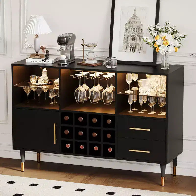47 Meuble de bar à café de style ferme, meuble de bar à vin autoportant avec casier à vin, buffet en bois, meuble à liqueurs moderne.