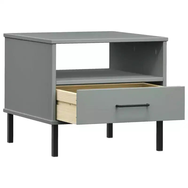 vidaXL Table de chevet de chambre à coucher avec pieds en métal Bois de pin massif OSLO