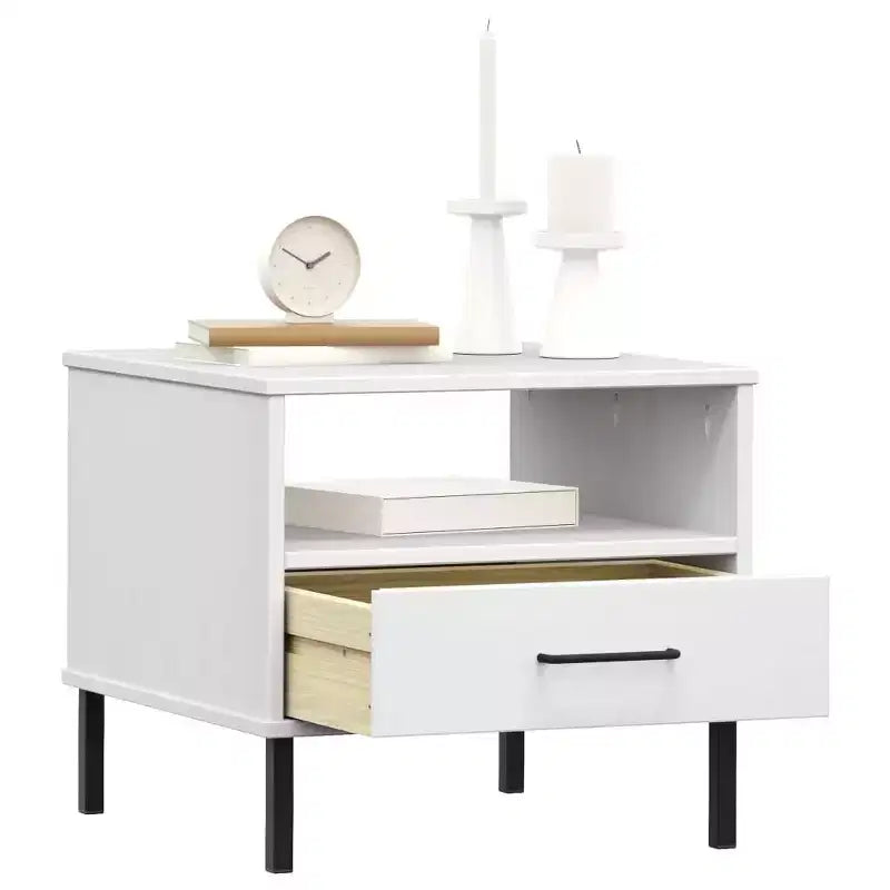 vidaXL Table de chevet de chambre à coucher avec pieds en métal Bois de pin massif OSLO