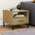 vidaXL Table de chevet de chambre à coucher avec pieds en métal Bois de pin massif OSLO