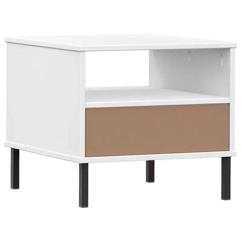 vidaXL Table de chevet de chambre à coucher avec pieds en métal Bois de pin massif OSLO