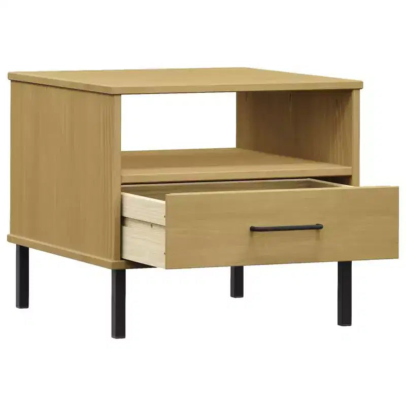 vidaXL Table de chevet de chambre à coucher avec pieds en métal Bois de pin massif OSLO