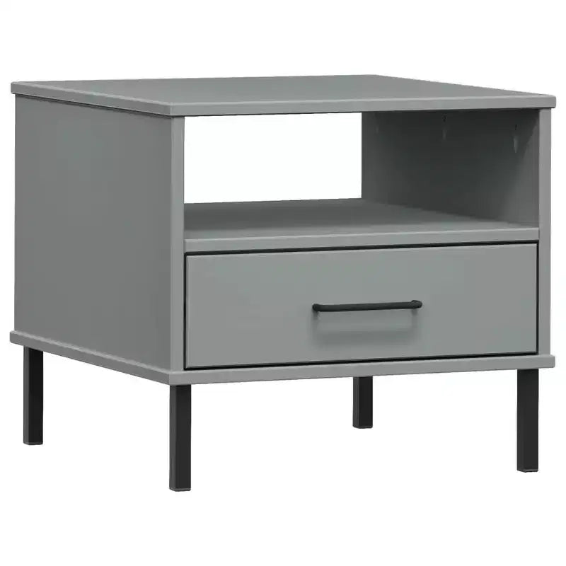 vidaXL Table de chevet de chambre à coucher avec pieds en métal Bois de pin massif OSLO