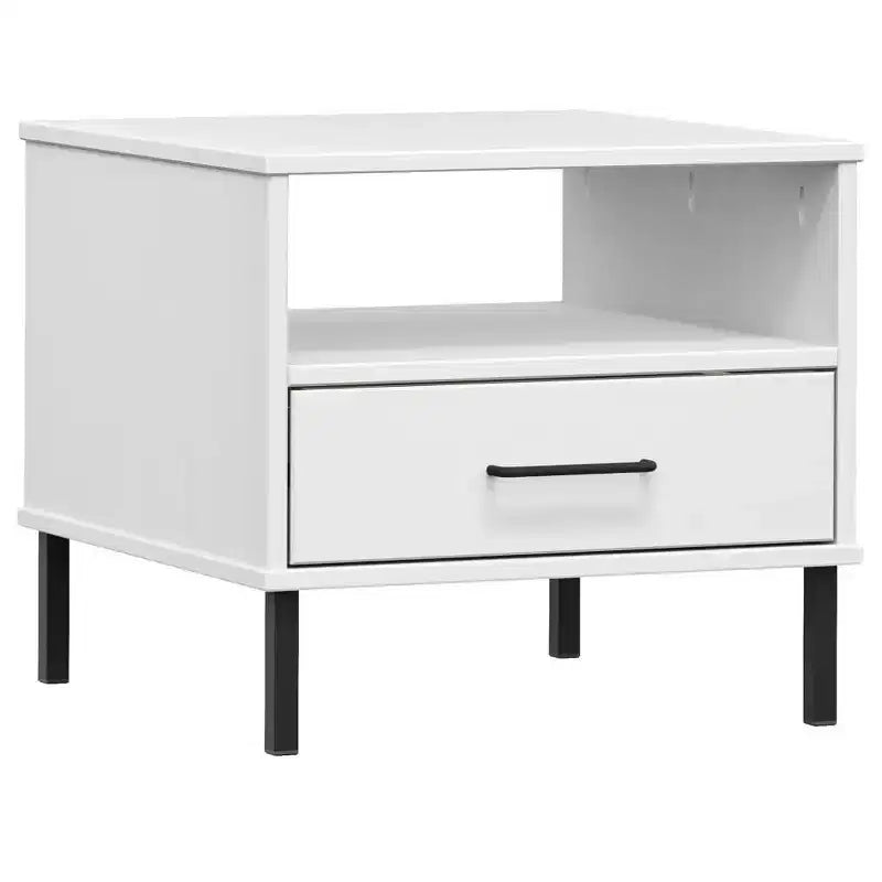 vidaXL Table de chevet de chambre à coucher avec pieds en métal Bois de pin massif OSLO