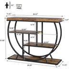 Table console industrielle à 4 niveaux avec cadre en métal semi-circulaire, pieds réglables et étagère ouverte, table de canapé pour salon, couloir, entrée